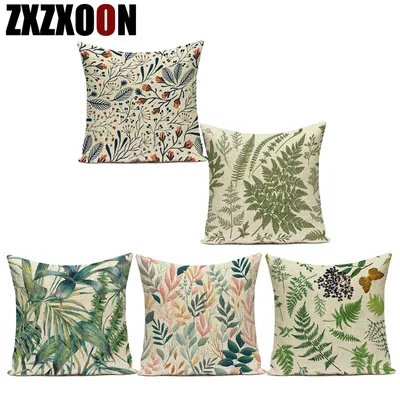 Polyester Tropische Grüne Pflanze Blatt Blätter Dekorative Kissen Kissen Abdeckung für Sofa Hause Capa De Almofadas Wohnzimmer Decor Image