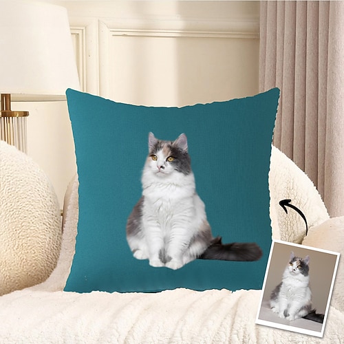 personalisierter Foto-Kissenbezug, individueller Kissenbezug, Geschenk für Katzenliebhaber, Freunde und Familie, perfekt als Dekoration für das Sofa zu Hause und das Schlafzimmer Image