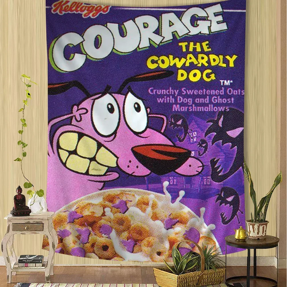 Courage The C-Cowardly D-Dog Bunter Wandteppich, Wandbehang, günstige Hippie-Böhmische Wandteppiche, Mandala-Wandbehangbögen Image