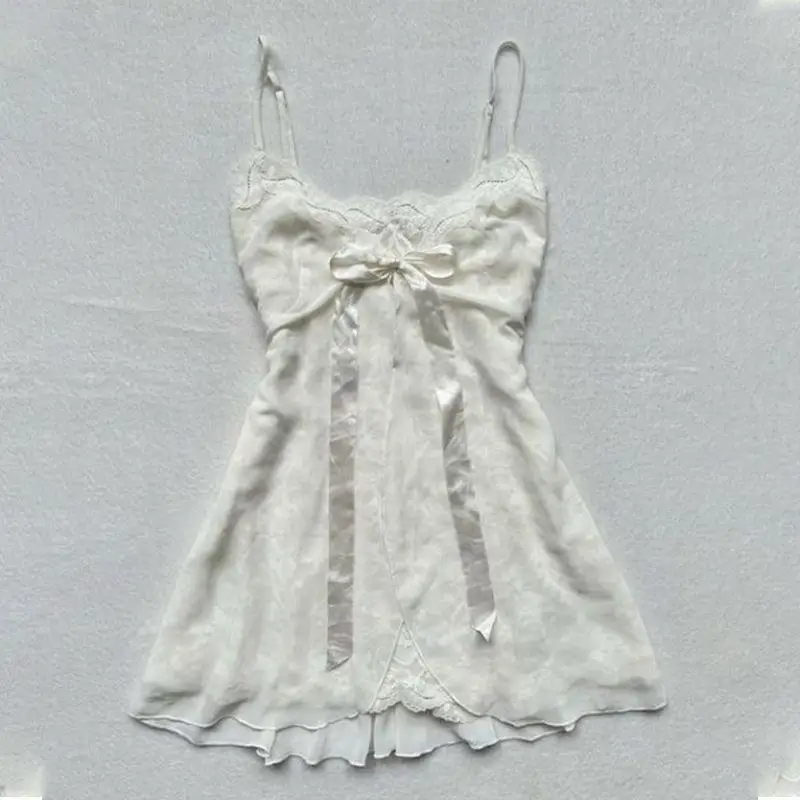Y2k Summer New Solid Sling Tops Kawaii Lace Bow Design Casual Vest 90s Aesthetics Crop Tops Women Pink Tank Top Fashion Punk Top