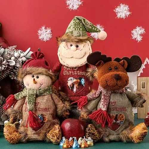 3 Weihnachtsgeschenktüten mit Reißverschluss-Design, Weihnachtsmann- und Rentier-Bonbontüten, Apfel-Geschenktüten für Heiligabend, Weihnachtsparty-Dekorationen Image