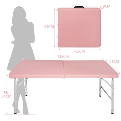 125cm Portable Heavy Duty Folding Table with Handle, Adjustable Height Foldable Table, Multi-Functional Fold up Table
