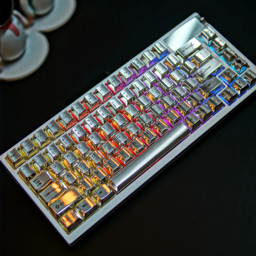 Metall-Tastenkappen, komplettes Set, mattes Aluminium, goldene Tastenkappen, Zinklegierung, 6,25/7U, Leertaste, Silber-Gold-Tastenkappen für mechanische Tastatur, Gamer Image