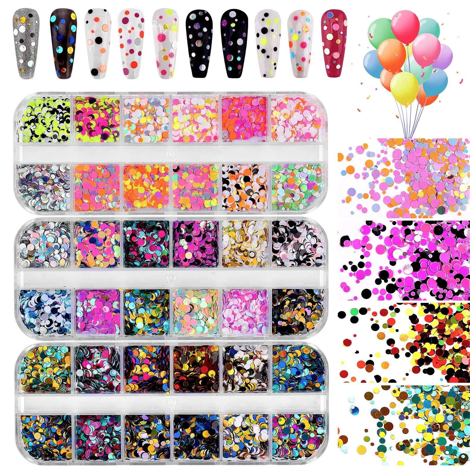 106 Farbe Nagel Pailletten 12 Gitter Box Nail Art Flake Nagel Glitter Paille tte gemischt runde dünne Punkt Glitter 3D Nail Art Aufkleber Image