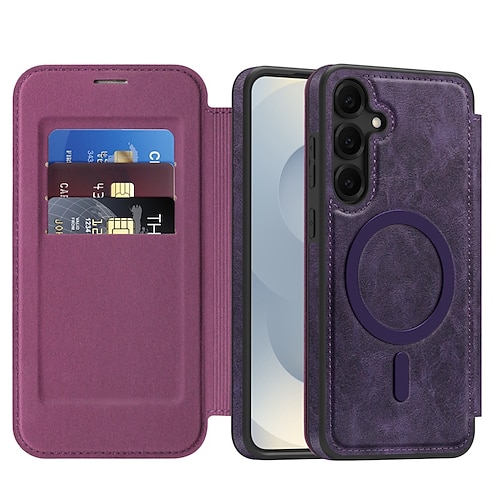 Handy Hülle Handyhüllen Für Samsung Galaxy S25 Ultra S24 Plus S23 Ultra Plus S22 Ultra Rückseite Magnetisch Kartenfach Stoßfest Retro TPU PU-Leder Image