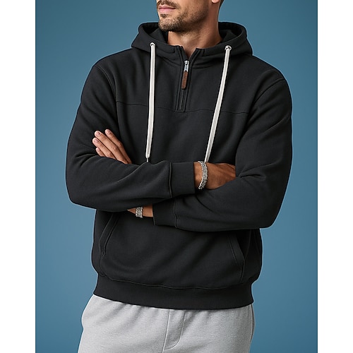 Per uomo Felpa con cappuccio in pile Felpa casual Cerniera a un quarto Molto spesso Manica Lunga Top Athleisure Tinta unita Caldo All'aperto Viaggio Corsa abbigliamento sportivo Abbigliamento sportivo