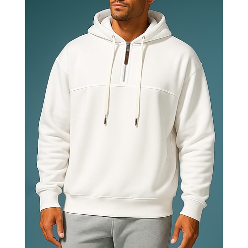 Per uomo Felpa con cappuccio in pile Felpa casual Cerniera a un quarto Molto spesso Manica Lunga Top Athleisure Tinta unita Caldo All'aperto Viaggio Corsa abbigliamento sportivo Abbigliamento sportivo