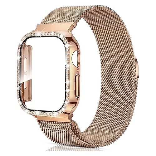 Milanaise Armband Kompatibel mit Apple Watch Armband 38mm 40mm 41mm 42mm 44mm 45mm 49mm mit Hülle Glitzer Bling-Diamant Edelstahl Ersatzarmband für iwatch Ultra 3 2 Series 11 10 9 8 7 SE 6 5 4 3 2 1 Image