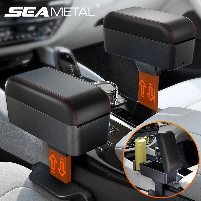 SEAMETAL Auto-Armlehnenverlängerung, Sitzspalt, Armlehne, Aufbewahrungsbox, höhenverstellbar, Auto-Mittelkonsole, Ellenbogenkissen mit Getränkehalter Image