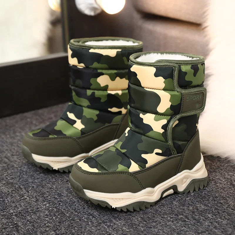 Winter Casual Plüsch Stiefel Mode Kinder Jungen Mädchen Schnee Stiefel Kinder Laufschuhe Marke Sport Camouflage Schuhe Kinder Turnschuhe
