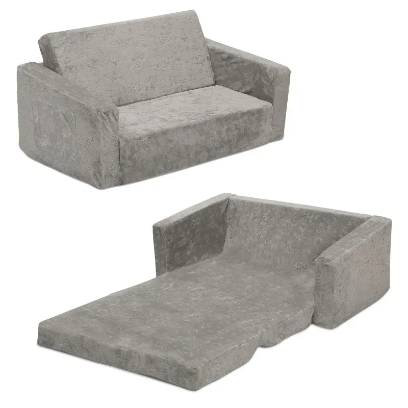 Delta Children Perfect, extra breites, umwandelbares Sofa zur Liege – bequeme 2-in-1-Klappsofa/Schlafsofa für Kinder, Grau
