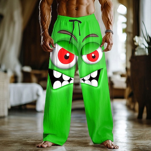 Herren 3D Zeichentrick Lächelndes Gesicht Hose Baggy-Hosen Freizeithose Mittlere Taille Lustig Outdoor Urlaub Heim Elastischer Kordelzug in der Taille Leinenähnliche Hose mit Taschen Frühling Herbst Image