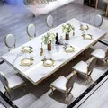 Combinazione di tavolo da pranzo e sedia in marmo bianco di lusso Tavoli da cucina rettangolari Tipo italiano Mesa De Comedor Grandi mobili