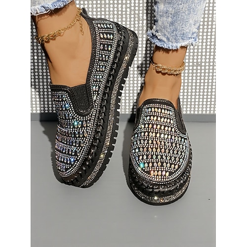 Gelbe Slip-On-Sneaker für Damen mit Strass-Details – stylische Freizeitschuhe mit Plateausohle, perfekt für Partys und besondere Anlässe im Nachtleben Image