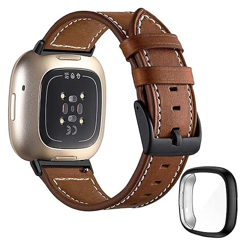 Smartwatch-Band Kompatibel mit Fitbit Fitbit Versa Lite Versa 4, Sense 2, Versa 3, Sense Fitbit Versa 2 Leder Smartwatch Gurt mit Hülle Verstellbar Damen Herren Sportarmband Ersatz Armband Image