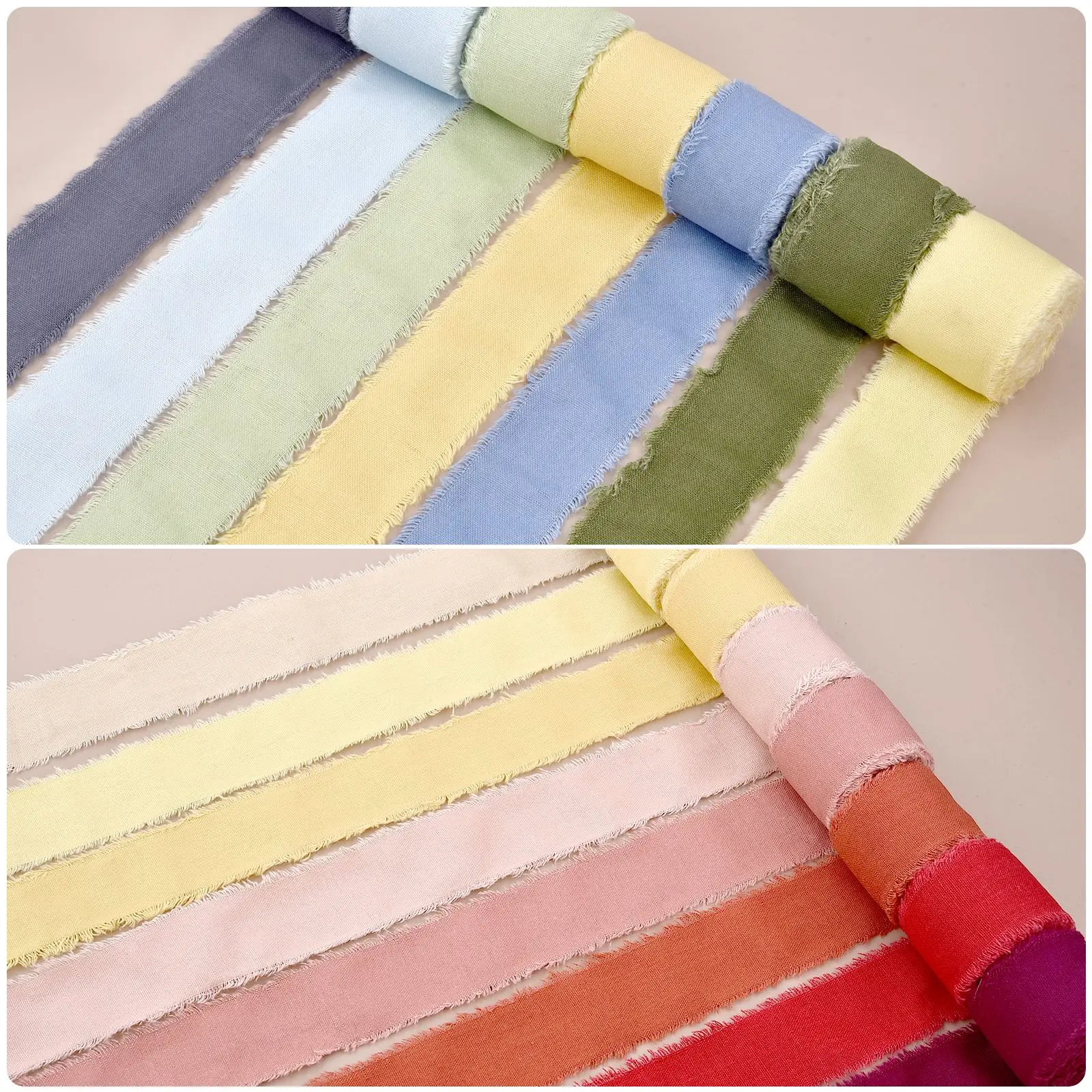 5 Meter 4 cm handgerissenes Baumwoll-Leinenband mit ausgefranstem Rand für Hochzeitseinladung, Blumensträuße, Verpackung, Weihnachtsgeschenke, Dekorationen Image