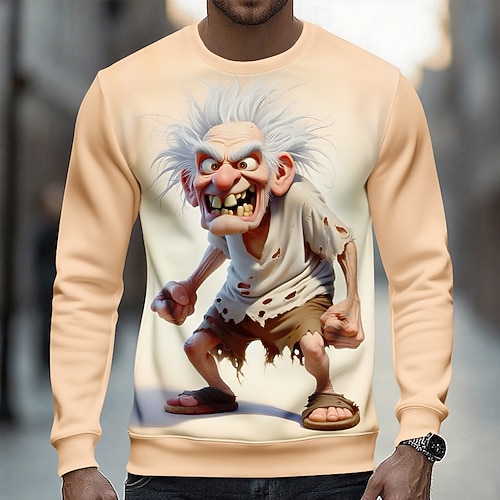 Herren 3D Alter Mann Pullover Lässig Langarm Rundhalsausschnitt Urlaub Party Geschenk Hellbraun Weiß Khaki Grau Rundhalsausschnitt 3D Ganzjahres Designer S M L XL XXL XXXL Image