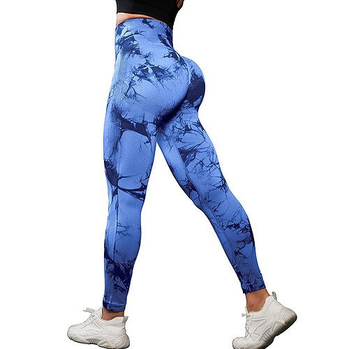 Damen Kompressionshose Enge Laufhosen Yoga-Leggings Bauchkontrolle Hohe Taille Fitnessstudio Training sportlich Unterteile Batik Dunkelrosa Schwarz Rosa Herbst Sport Sportkleidung Image