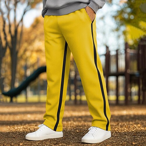 Herren Jogginghose Hose Gerade geschnittene Sweatpants Elastischer Bund Gerader Schnitt Farbblock Patchwork Komfort Atmungsaktiv Volle Länge Outdoor Lässig Täglich Urlaub Sport Schwarz Gelb Dehnbar Image