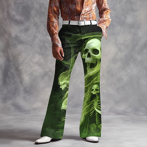 Herren Skull Smoke Kostüme Disco-Hosen 60er 70er Schlaghosen Mittlere Taille Dunkler Gothic-Stil Outdoor Urlaub Seitentaschen ausgestellte Beinhosen Hosen Frühling Herbst 3D Druck Lila Grün Dunkelblau Image