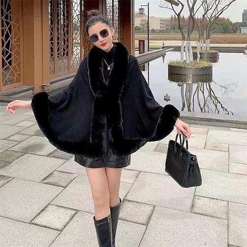 zlyc Damen Winter Kunstpelz Schal Stola warm Wrap Cape