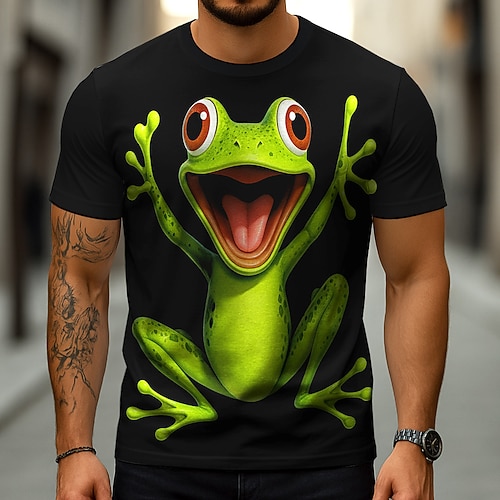 Herren 3D Frosch T Shirt Kurzarm T-Shirt 3D-Druck Rundhalsausschnitt Hemd Übertrieben Designer Party Ferien Schwarz Weiß Sommer Frühling Bekleidung S M L XL XXL XXXL Image