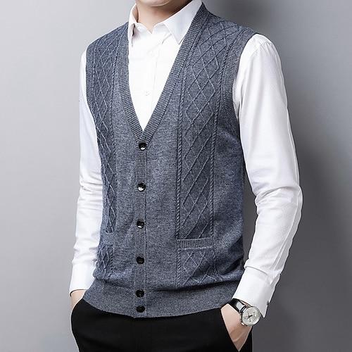 Herren Pullover Kleid Pullover Strickjacke Strickpullover Gerippt Stricken Normale Oberteile Gestrickt Gerippt Einfach V Ausschnitt Mode Schals Lässig Alltagskleidung Bekleidung Herbst Winter