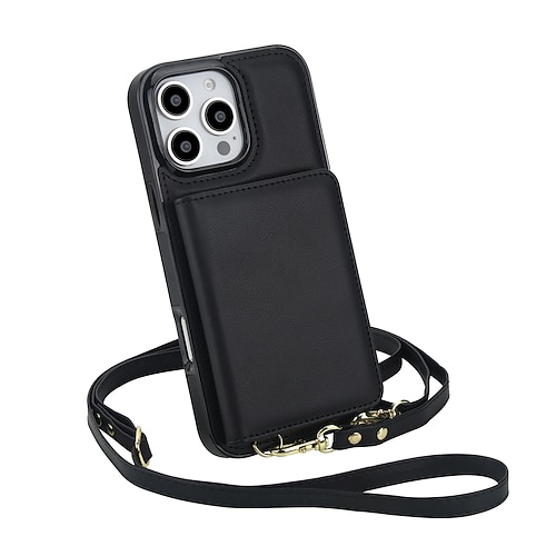 Handy Hülle Handyhüllen Für 16 15 14 Pro Max 16e 13 Pro Max 13 Mini Rückseite mit Trageriemen Ständer Kartenfach Retro TPU PU-Leder Image