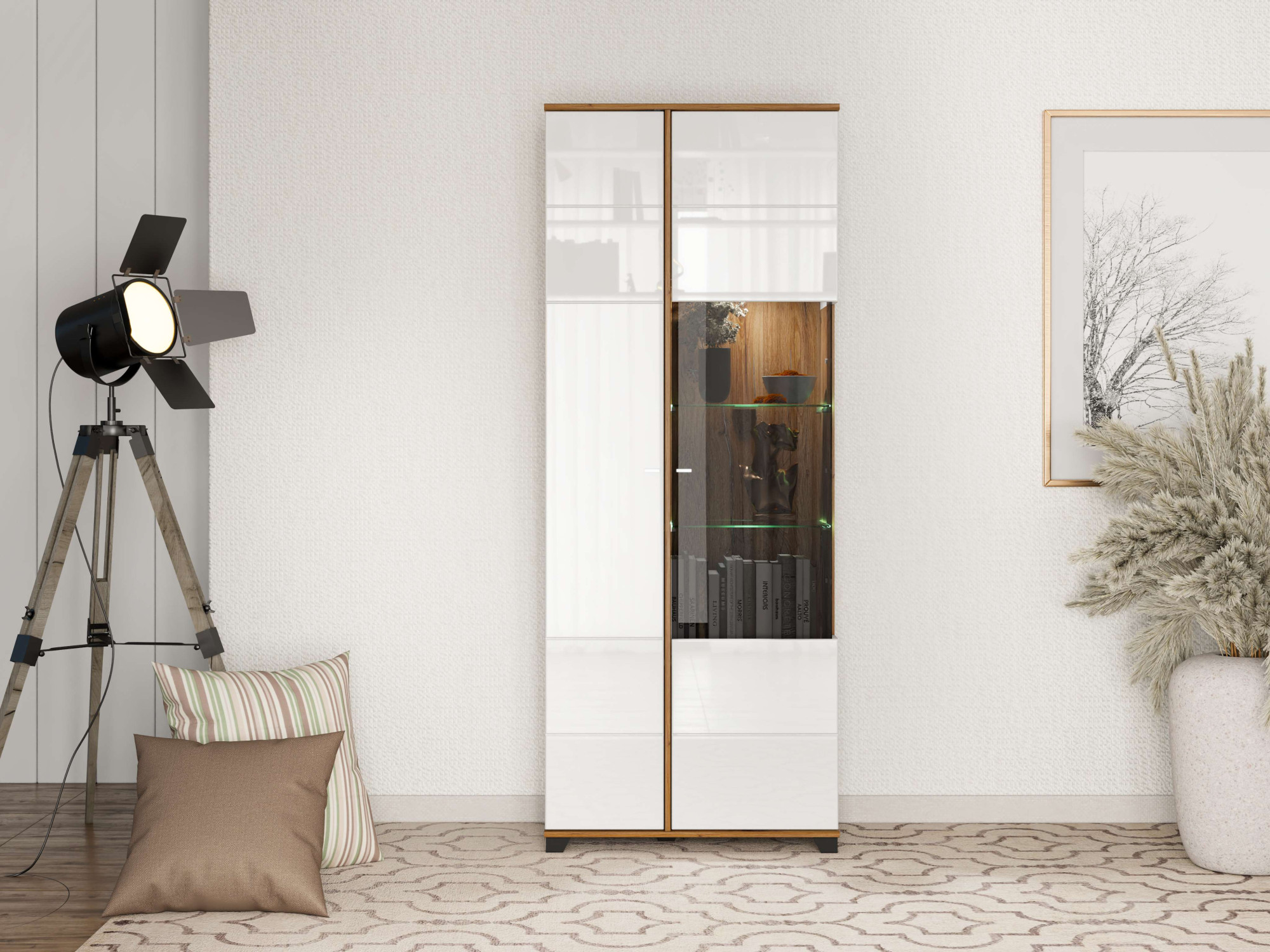 Vitrine INOSIGN "Burgundy Vitrinenschrank, Standvitrine, Showcase", opaque weiß, B:78,5cm H:200,5cm T:40cm, Glas, MDF, Spanplatte, Schränke, Vitrine, Hochglanzfronten, Glastür, Komplettes Innenleben