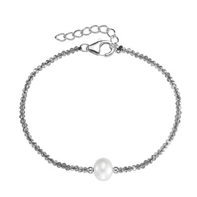Armband SMART JEWEL "mit Stein-Kugeln + Muschelkern-Perle, Silber 925", grau, Armbänder, Damen, 19cm, Silber 925 (Sterlingsilber) Image