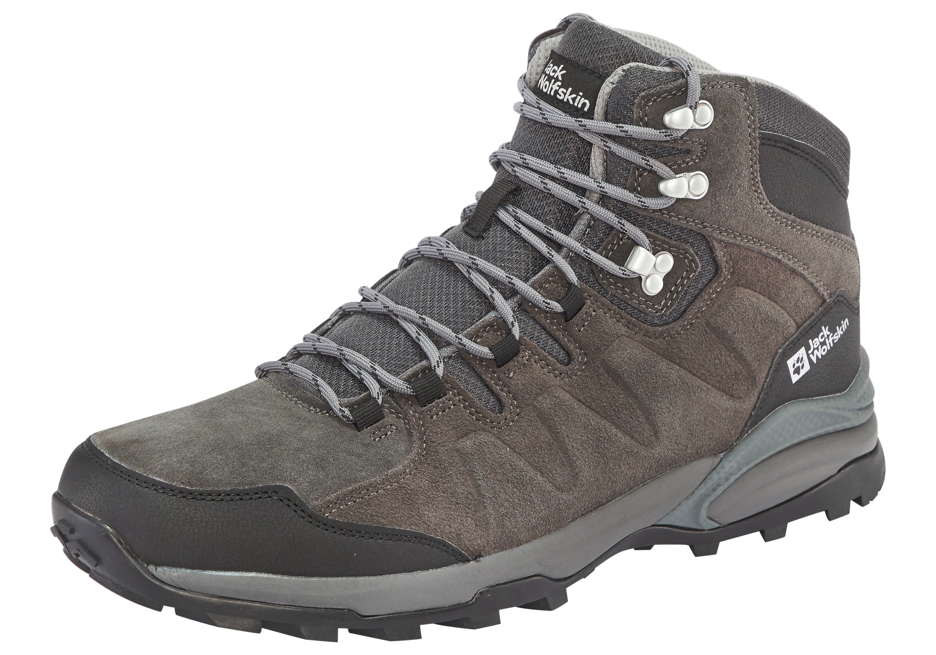 Wanderschuh JACK WOLFSKIN "MTN GOAT MID M", Gr. 45, schwarz (schwarz, grau), Leder, Sportlich, Schuhe, Trekkingschuh Image