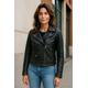 Infinity Leather Womens Vintage Black Classic Brando Biker Jacket - Soweto - Black/brown Lamb Leather - Size 22 UK
