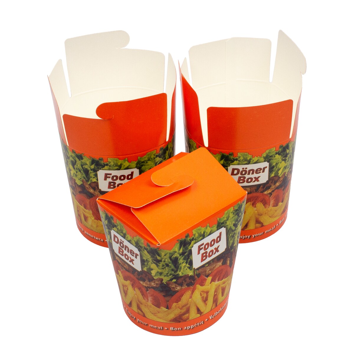DayBays 2000 Stk. Dönerbox 26 OZ 750 ml Papier+PE-beschichtet mit Druck Motiv "Guten Appetit" Rund Rot Image