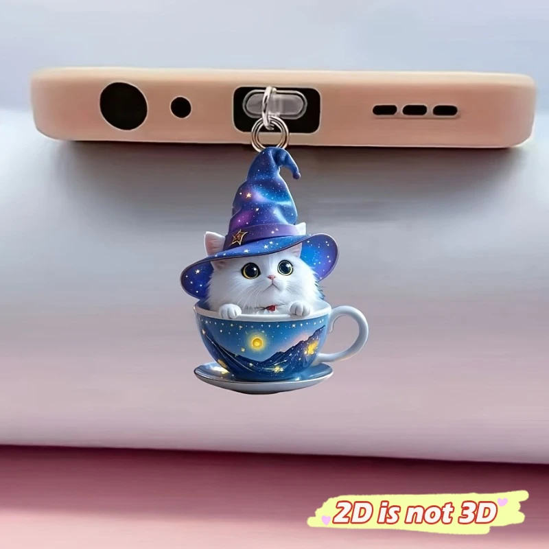 Blaue Teetasse Katze Staub Stecker Charme 2D Nette Lade Port Stecker Für iPhone Typ C Anti Staub Kappe Dekoration Hängen telefon Anhänger Image