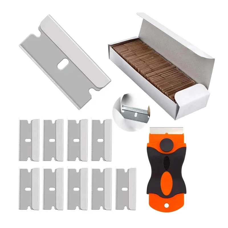 100 stücke Rasierklinge Schaber Metall Glas Kleber Reiniger Entferner Messer Ersatz Carbon Stahl Schaber Klingen Auto Tönung Werkzeug Image