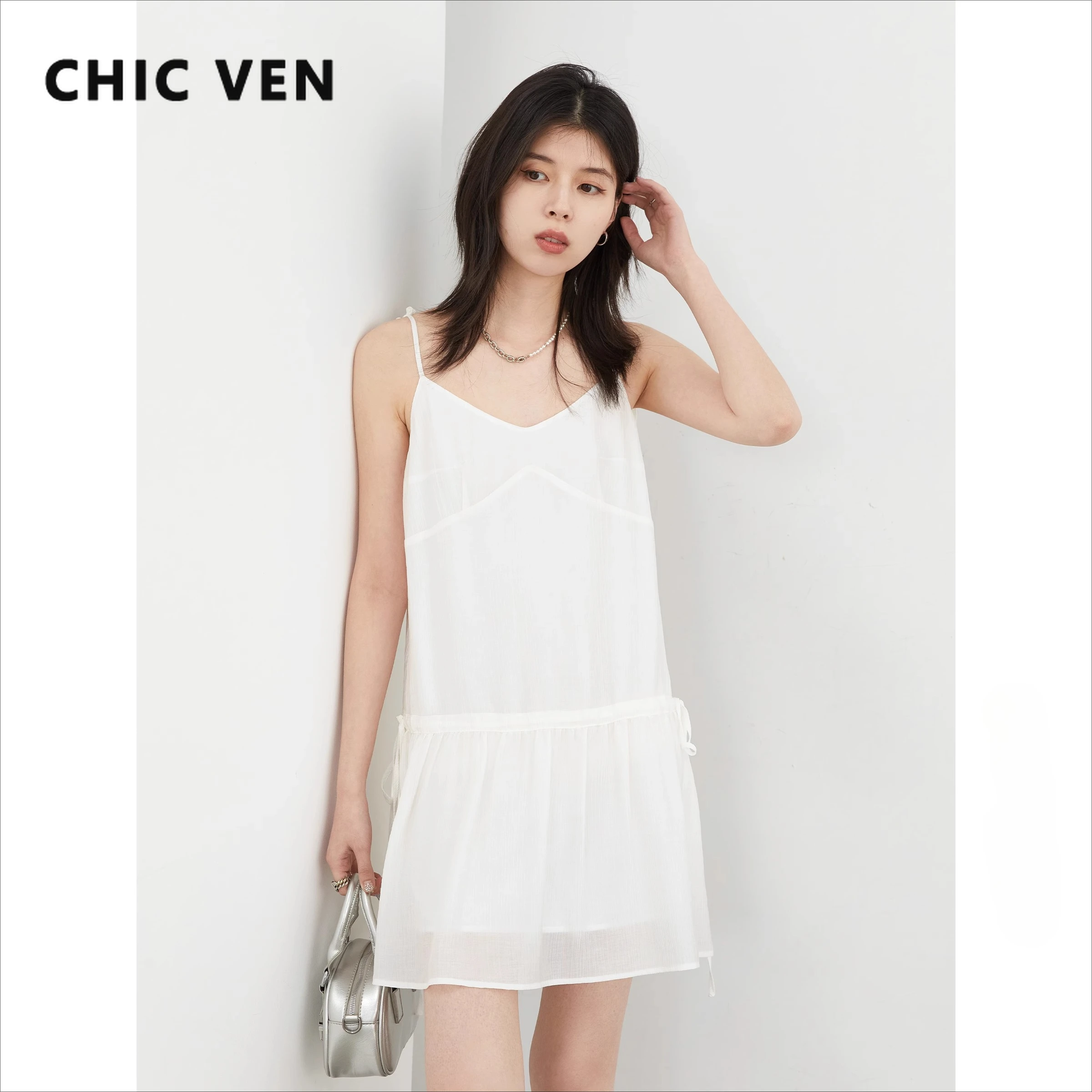 CHIC VEN Damen-Kleider, locker, lässig, vertikale Textur, Leibchen-Kleid, geschichtet, Basic, schwarzer Rock für Damen, Sommer 2025,