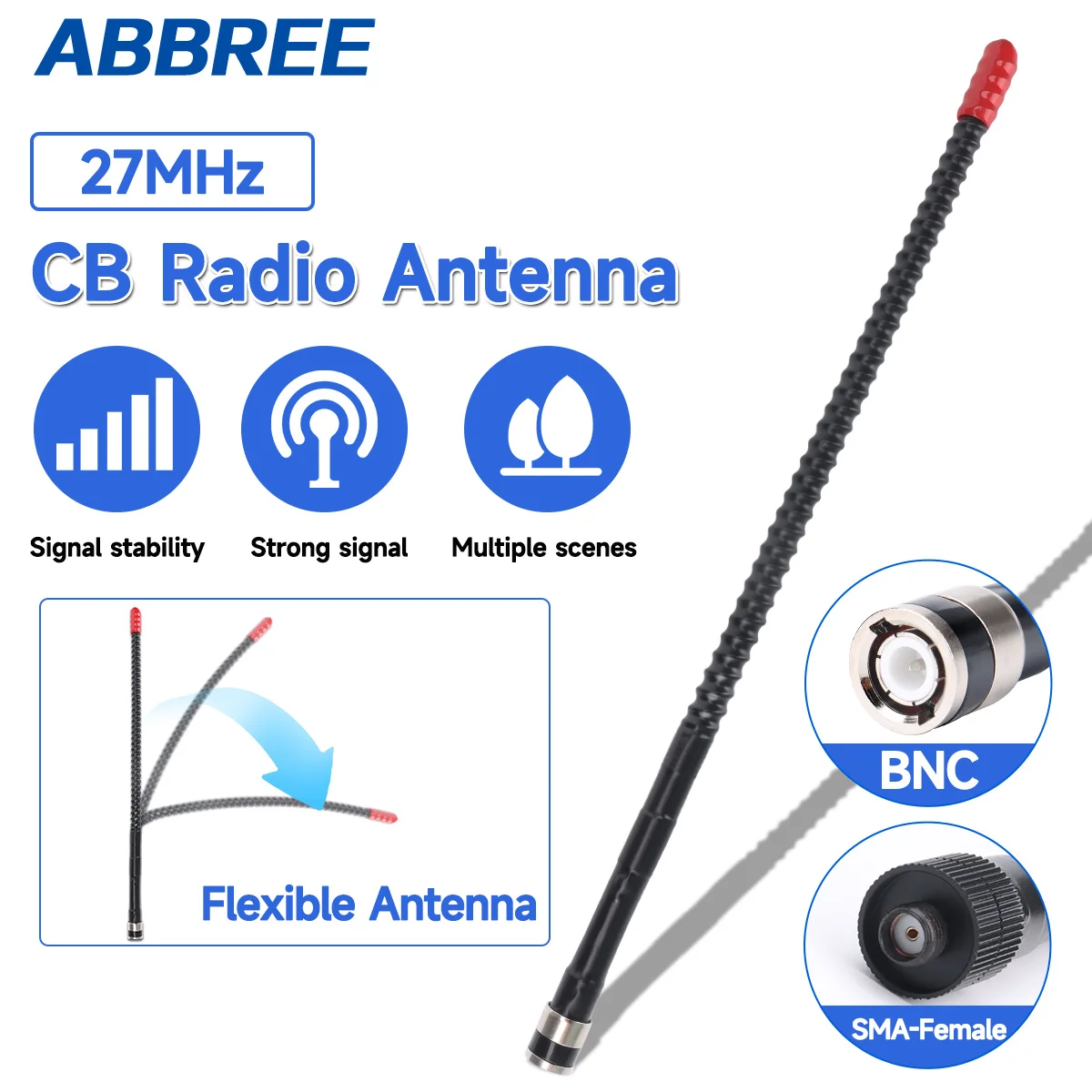 ABBREE CB-Funkantenne, 27 MHz, SMA-Buchse, BNC-Peitsche, High-Gain-Antenne für Quansheng TK11 UV-98 PLUS RT-860 RT-880 Walkie Talkie Image