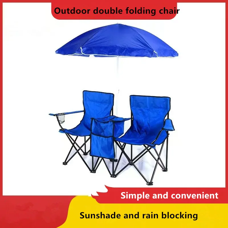 Outdoor Sonnenschirm Eisbeutel Doppelstuhl tragbarer Klappschirm Strandstuhl Camping Angeln Freizeitstuhl Paar Picknickstuhl Image