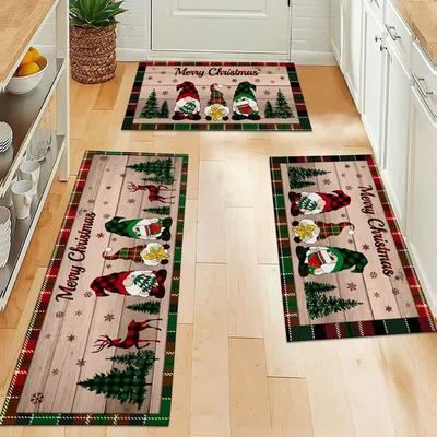 Vikama Christmas Gnome Christmas Tree Pattern Carpet Kitchen Carpet Living Room Bedrooms Bedside Rugs Non-Slip Bathroom Floor