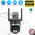 16MP Quattro Obiettivi Tre Schermi Wifi Telecamera HD 8X Zoom Telecamera di Sorveglianza Visione Notturna Esterna 8MP 4K ICSEE APP Telecamera di Sicurezza