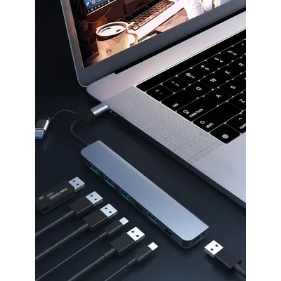 2-in-7 Splitter 7-in-1 Docking Station, Type-C Hub 7-in-1 Docking Station, USB Expansion Hub and Splitter for Laptops and Tablet