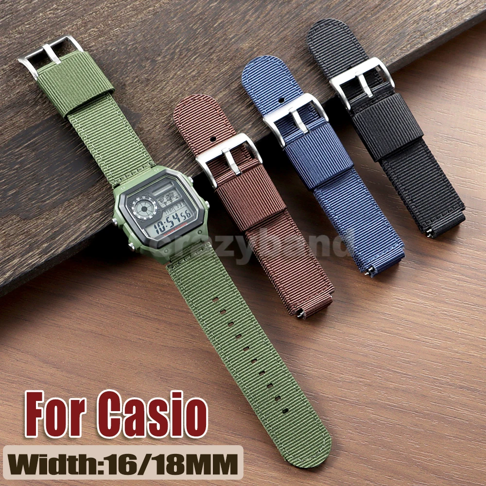 18 mm Nylon-Uhrenarmband für Casio, Ersatzarmband für SGW400 F91W F84 F105/108/A158/168 AE1200/1300, sportliches, atmungsaktives Herrenarmband Image