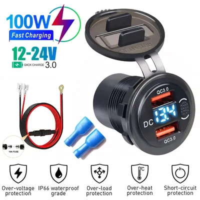12V 24V USB-Autoadapter, schnelles Autoladegerät Schnellladegerät, Dual-Port-USB-Ladebuchse USB-C PD & Dual QC 3.0 für Auto Motorrad W Image