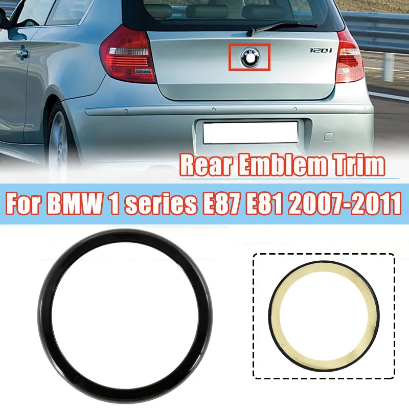 Auto Heckklappe Heck Abzeichen Ring Emblem Dekoration Verkleidung Abdeckung für BMW E87 E81 1 Serie 2014-2018 schwarz hinten Logo Verkleidung Karosserie rahmen Image