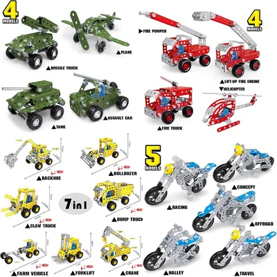 Engineering Fahrzeug Bausteine Spielzeug Militär Fahrzeuge Motorräder Set Variable Multi Form DIY Block Kits Für Kinder Geschenke Ki Image