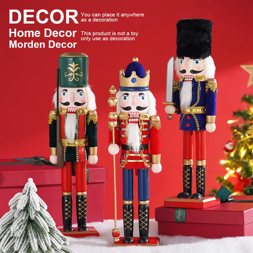 38CM Weihnachten Nussknacker Holz Nussknacker Puppe Ornament Desktop Dekoration Cartoon Walnuss Soldat Hause Dekoration Image