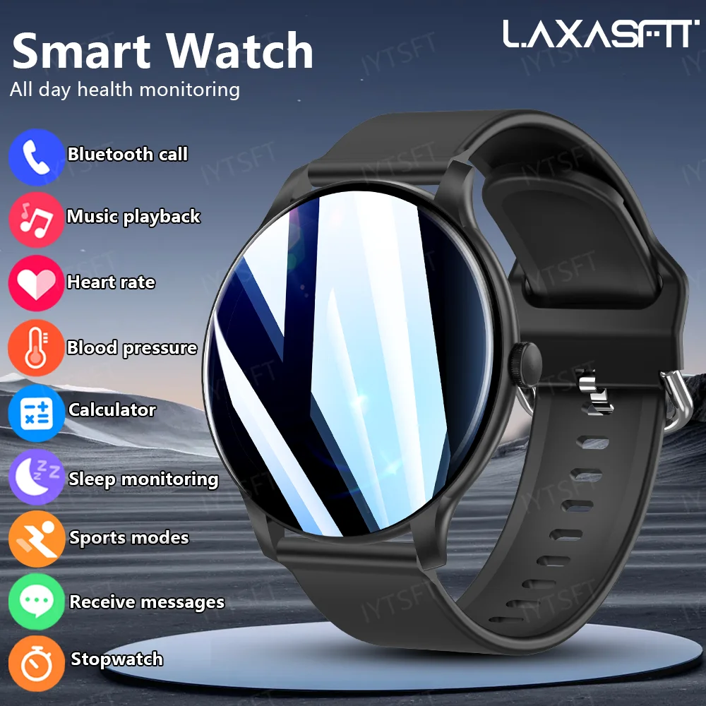 LAXASFIT Neue Smartwatch für Herren, Voll-Touchscreen, Sport- und Fitnessuhr, Bluetooth, Talk, Damen-Smartwatch für Android iOS Image