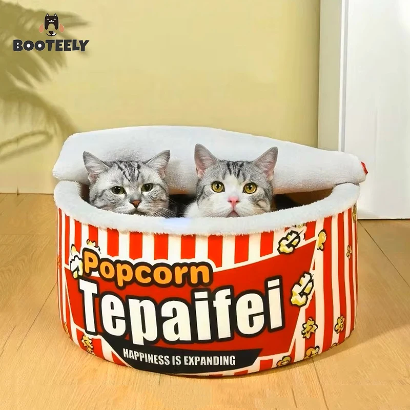 Neues Katzennest, geschlossenes Gefühl für Sicherheit, Winter, warmes Popcorn, Schlafnest, Winterkatze, schlafendes Haustier, Hundezubehör Image