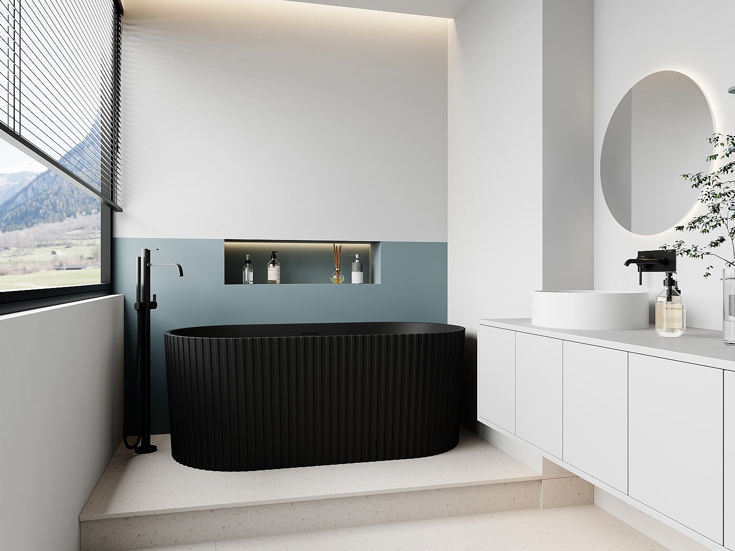Vasca da bagno freestanding scanalata 230L 170 x 80 x 58 cm in Acrilico Nero opaco - ALIENA