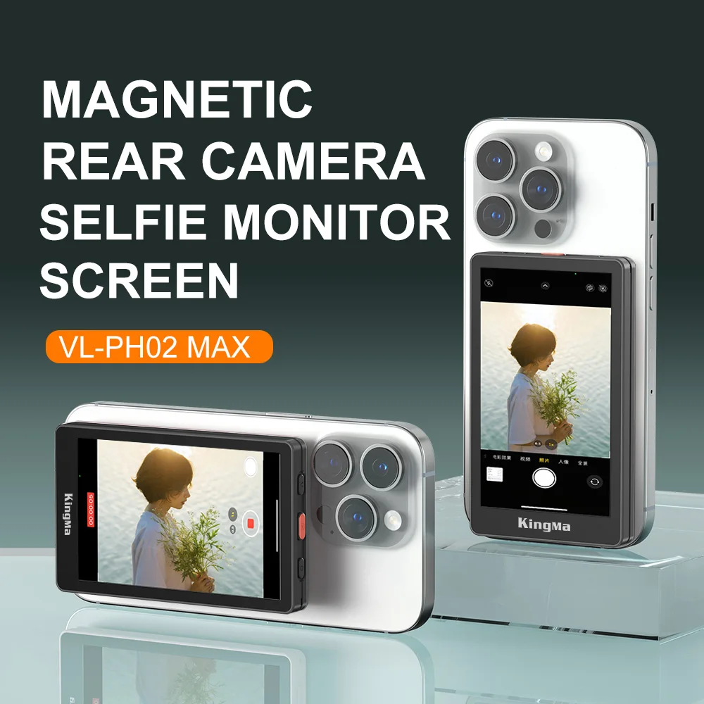 King Ma 4K 30FPS Magnetic Phone Vlog Selfie Monitor Screen, Sync Back Camera iPhone Monitor Screen for Vlog Live Stream & TikTok